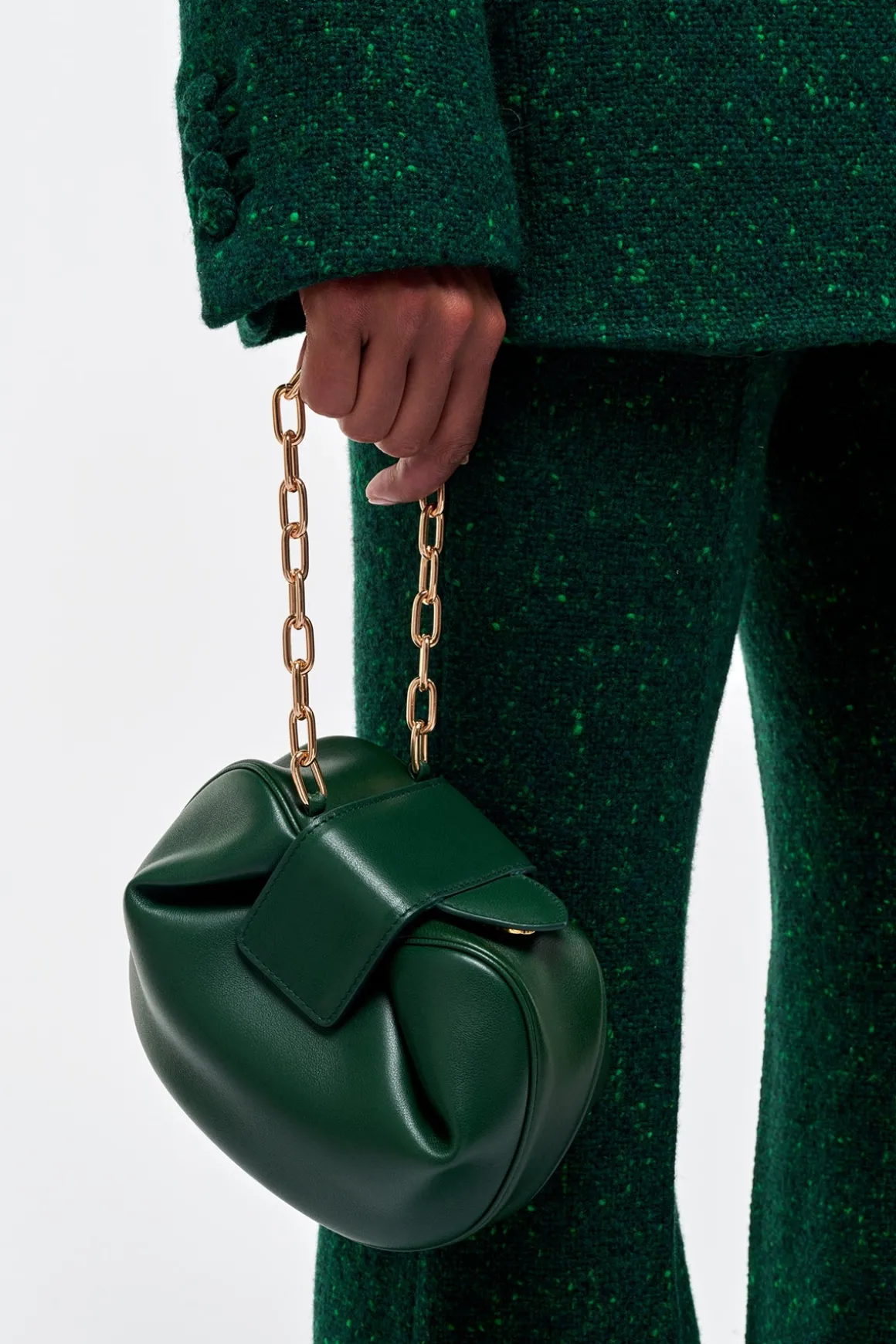 Soft Demi Clutch with Chain in English Green & Fluorescent Green Nappa Leather