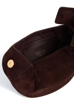 Soft Demi Clutch with Chain in Dark Brown Suede