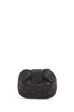 Soft Demi Embroidered Leaves Clutch in Black Nappa Leather