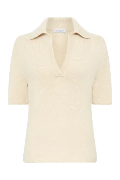 Sohan Knit Short Sleeve Polo in Off White Cashmere