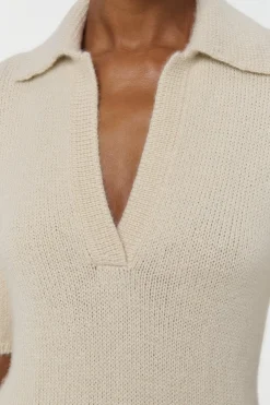 Sohan Knit Short Sleeve Polo in Off White Cashmere