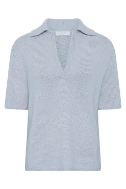 Sohan Knit Short Sleeve Polo in Light Blue Cashmere