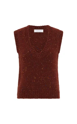 Solomon Knit Vest in Burnt Sienna Multi Speckled Aran Cashmere