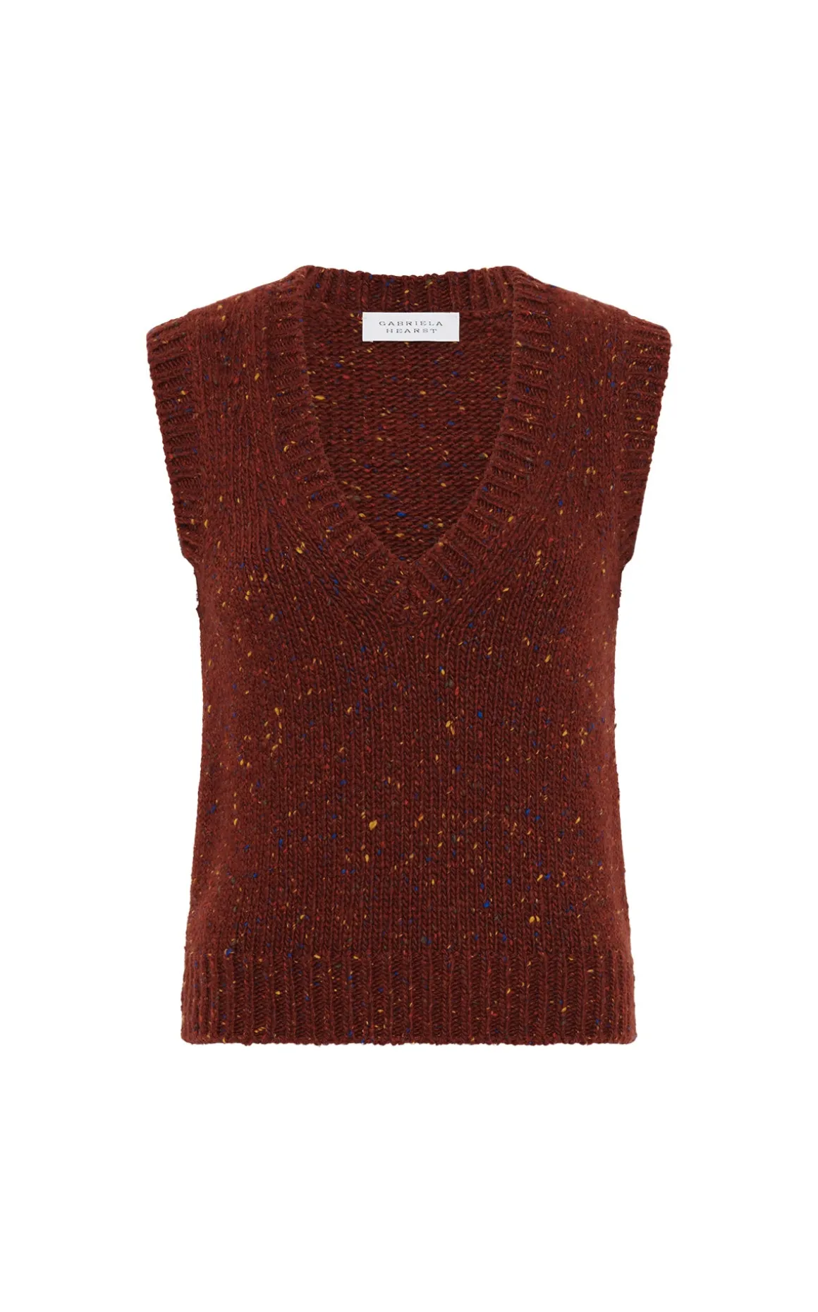 Solomon Knit Vest in Burnt Sienna Multi Speckled Aran Cashmere