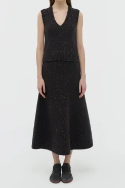 Solomon Knit Vest in Charcoal Multi Speckled Aran Cashmere