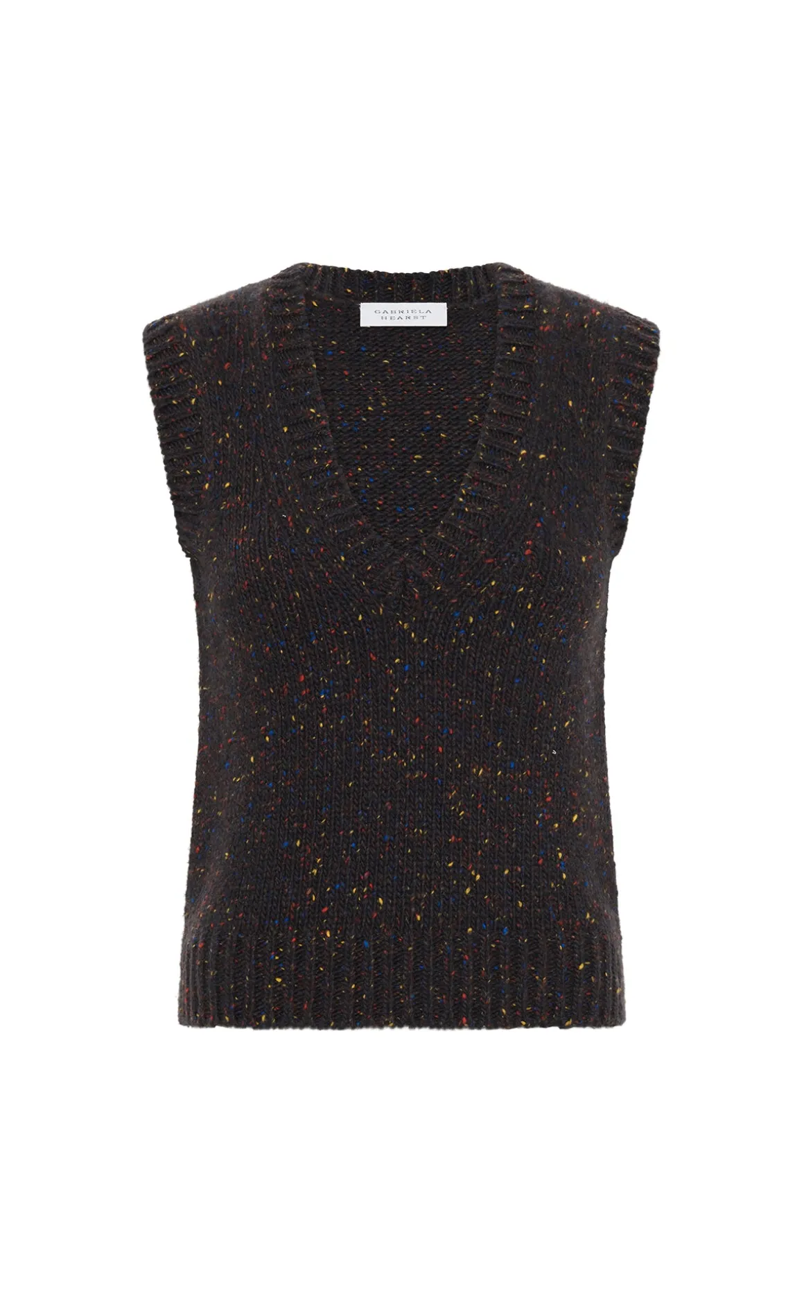 Solomon Knit Vest in Charcoal Multi Speckled Aran Cashmere