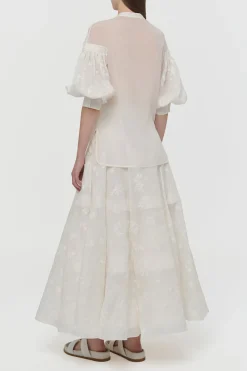 Sonya Mia's Flowers Maxi Skirt in Ivory Embroidered Silk Organza