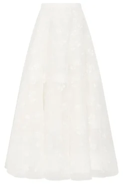 Sonya Mia's Flowers Maxi Skirt in Ivory Embroidered Silk Organza