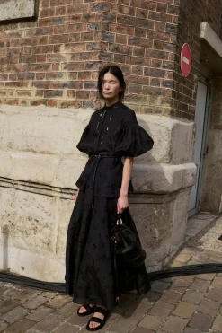Sonya Mia's Flowers Maxi Skirt in Black Embroidered Silk Organza