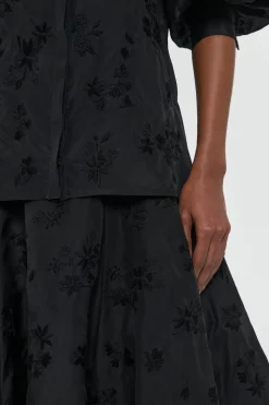 Sonya Mia's Flowers Maxi Skirt in Black Embroidered Silk Organza