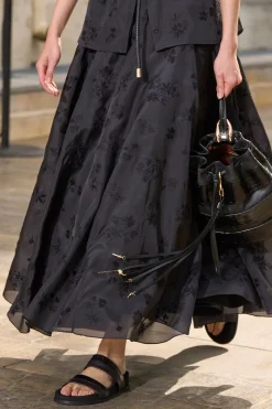 Sonya Mia's Flowers Maxi Skirt in Black Embroidered Silk Organza