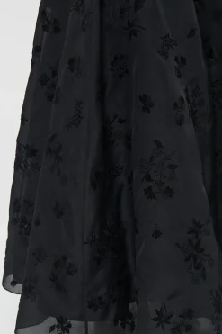Sonya Mia's Flowers Maxi Skirt in Black Embroidered Silk Organza
