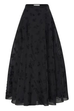 Sonya Mia's Flowers Maxi Skirt in Black Embroidered Silk Organza