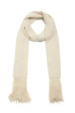 Staffordshire Knit Fringe Scarf in Ivory Cashmere