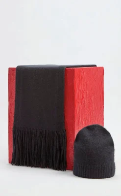 Staffordshire Knit Fringe Scarf in Black Cashmere