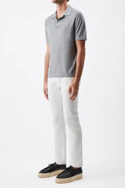 Stendhal Knit Short Sleeve Polo in Heather Grey Cashmere