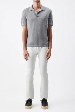 Stendhal Knit Short Sleeve Polo in Heather Grey Cashmere