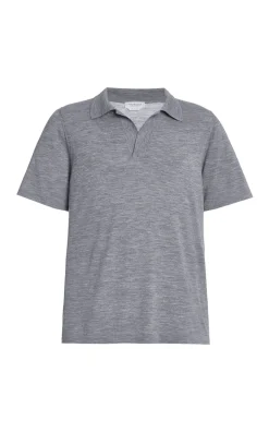 Stendhal Knit Short Sleeve Polo in Heather Grey Cashmere