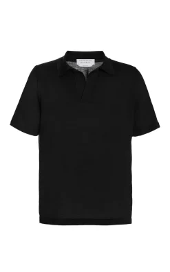 Stendhal Knit Short Sleeve Polo in Black Cashmere