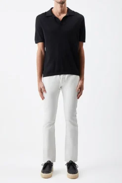 Stendhal Knit Short Sleeve Polo in Black Cashmere
