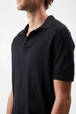 Stendhal Knit Short Sleeve Polo in Black Cashmere