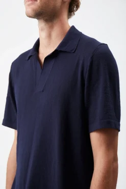 Stendhal Knit Short Sleeve Polo in Navy Cashmere