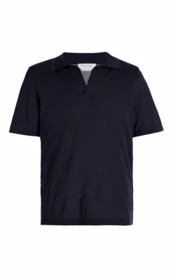Stendhal Knit Short Sleeve Polo in Navy Cashmere