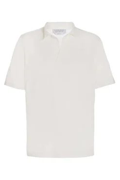 Stendhal Knit Short Sleeve Polo in Ivory Cashmere Silk