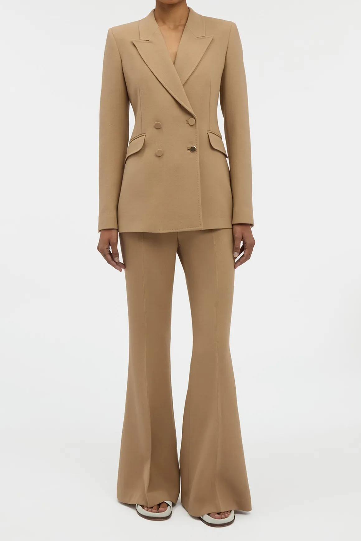 Stephanie Blazer in Camel Virgin Wool Crepe