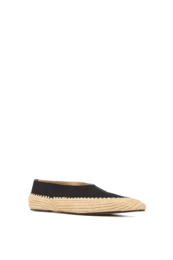 Strength Flat Shoe in Black Suede & Natural Raffia