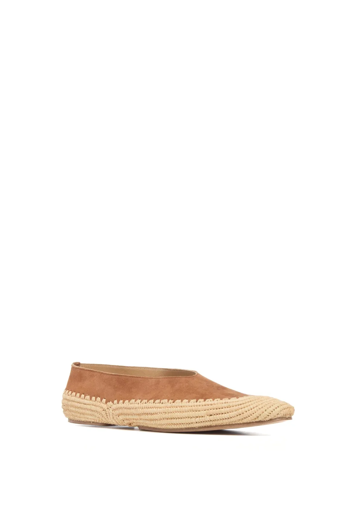 Strength Flat Shoe in Camel Suede & Natural Raffia