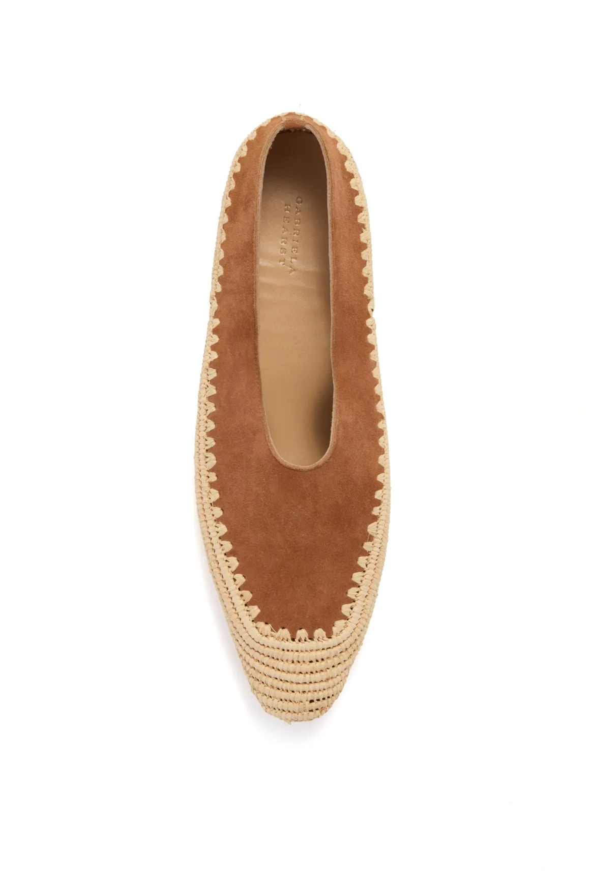 Strength Flat Shoe in Camel Suede & Natural Raffia