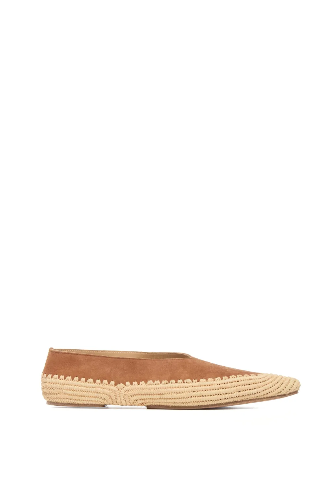 Strength Flat Shoe in Camel Suede & Natural Raffia