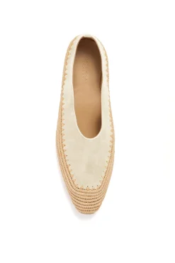 Strength Flat Shoe in Ivory Suede & Natural Raffia