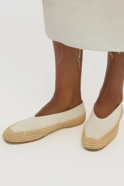 Strength Flat Shoe in Ivory Suede & Natural Raffia