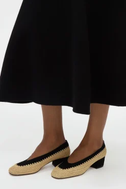 Strength Pump in Black Suede & Natural Raffia