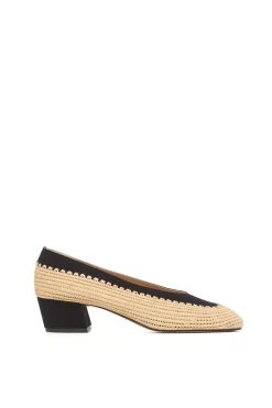 Strength Pump in Black Suede & Natural Raffia