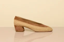 Strength Pump in Camel Suede & Natural Raffia