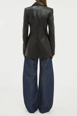 Sybel Raw Cut Blazer in Black Soft Leather