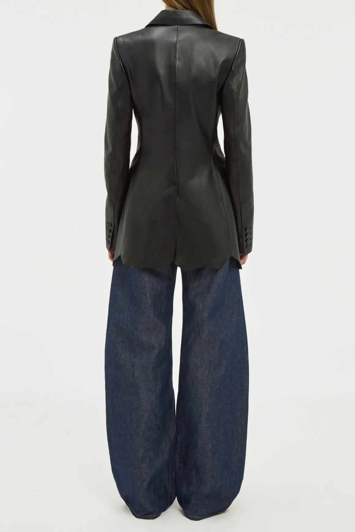 Sybel Raw Cut Blazer in Black Soft Leather
