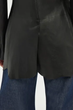 Sybel Raw Cut Blazer in Black Soft Leather