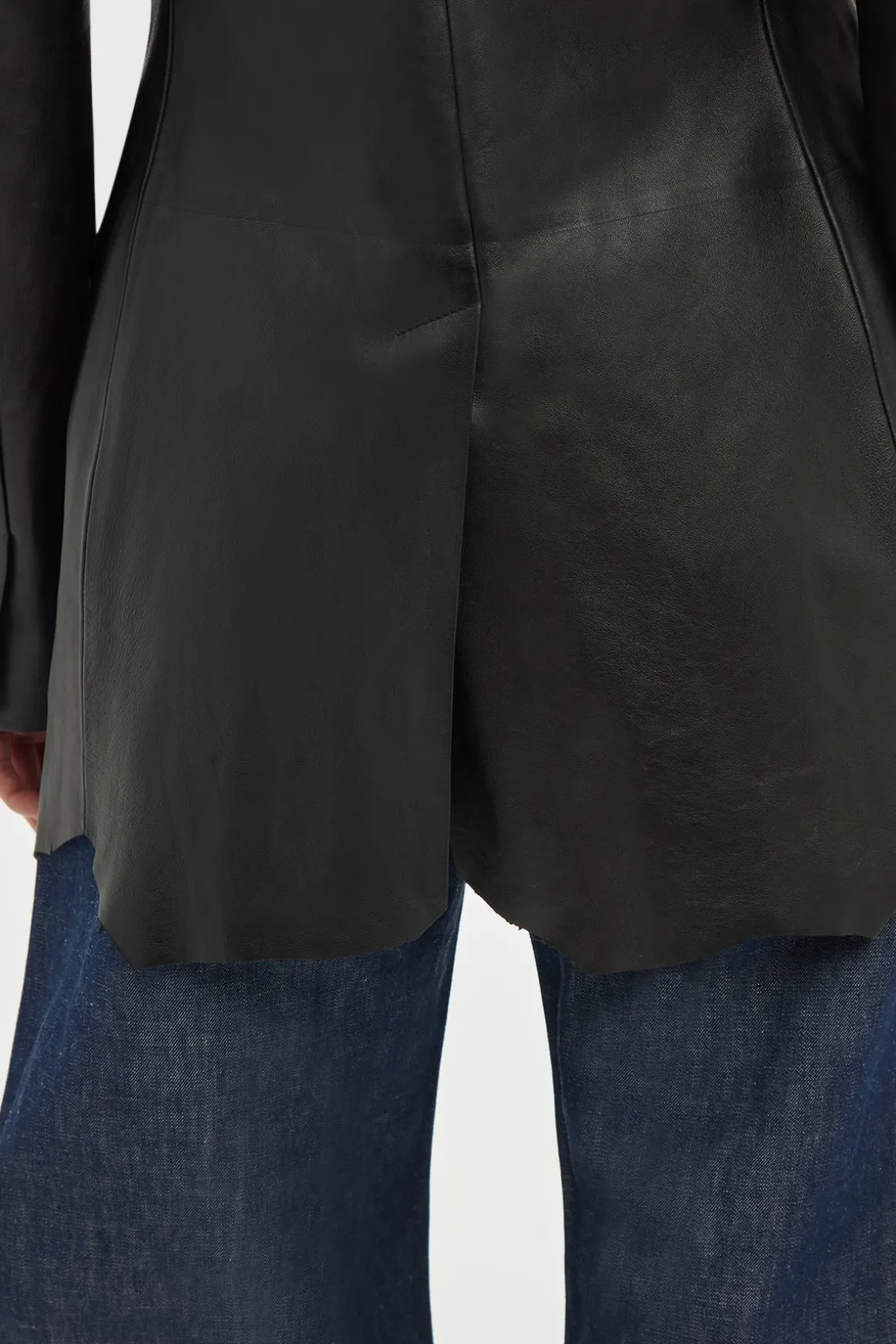 Sybel Raw Cut Blazer in Black Soft Leather
