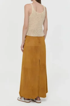 Talor Raw Cut Maxi Skirt in Cashew Suede
