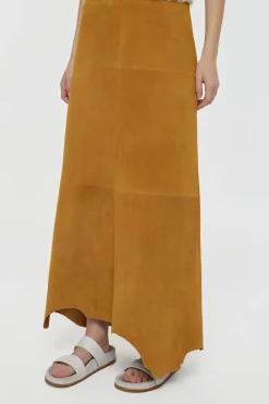 Talor Raw Cut Maxi Skirt in Cashew Suede