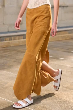 Talor Raw Cut Maxi Skirt in Cashew Suede