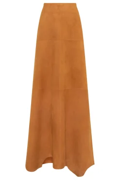Talor Raw Cut Maxi Skirt in Cashew Suede