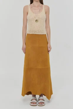 Talor Raw Cut Maxi Skirt in Cashew Suede