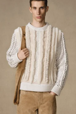 Talus Knit Pullover in Ivory Cashmere & Shearling