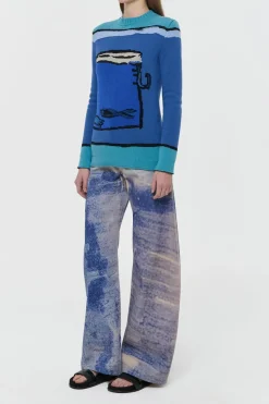 Tarikel Knit Sweater in Water Multi Cashmere