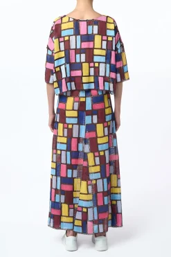Tatia Patchwork Embroidered Cropped Top in Aurora Multi Linen